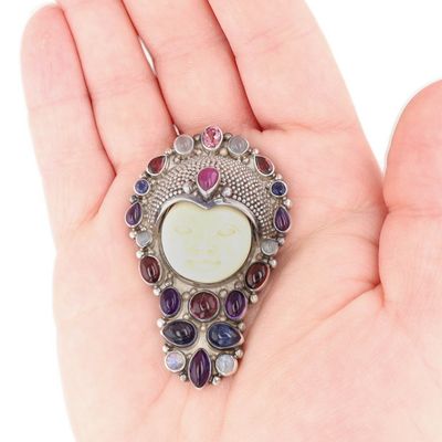 Sale Photo Thumbnail #444: Sajen Sterling Multi-Stone Carved Goddess Brooch Pendant