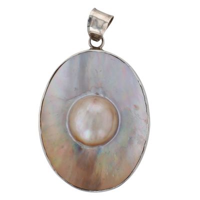 Sale Photo Thumbnail #507: Sterling Silver Mabe Blister Pearl Large Oval Pendant
