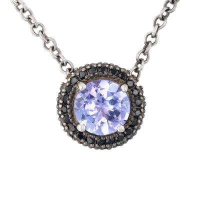 Sale Photo Thumbnail #583: Signed Sterling Silver Purple CZ Halo Necklace