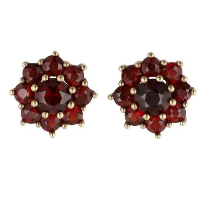 Sale Photo Thumbnail #400: 8K Gold Bohemian Garnet Cluster Stud Earrings
