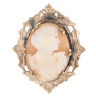 Sale Photo Thumbnail #273: Gold Filled Carved Shell Cameo Embossed Brooch
