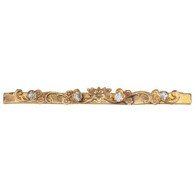 Sale Photo Thumbnail #297: Antique Gold Filled Paste Stone Wavy Floral Bar Brooch