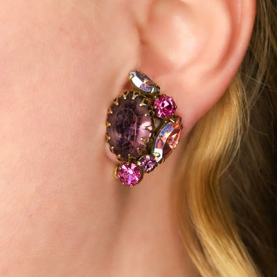 Sale Photo Thumbnail #52: Weiss Gold Tone Iridescent Rhinestone Cluster Earrings