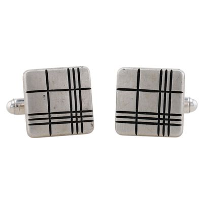 Sale Photo Thumbnail #455: Burberry England Silver Tone Matte Check Plaid Cufflinks