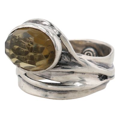 Sale Photo Thumbnail #528: Signed Sterling Silver CZ Multi Faceted Oval Wrapping Ring Size 9