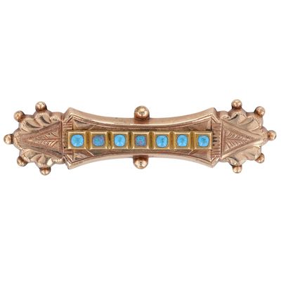 Sale Photo Thumbnail #317: Gold Filled Turquoise Studded Engraved Bar Brooch