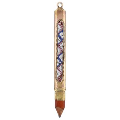 Sale Photo Thumbnail #274: Antique Gold Filled Millefiori Glass Mosaic Inlay Pencil Pendant