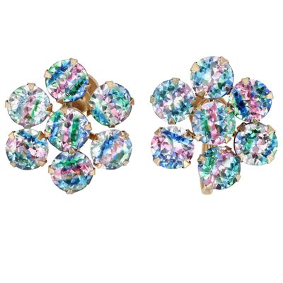 Sale Photo Thumbnail #32: Coro Gold Tone Iris Glass Crystal Flower Earrings