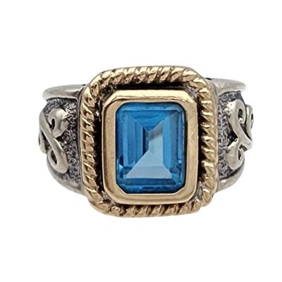 Sale Photo Thumbnail #487: Signed Sterling & 14K Gold Topaz Ring Sz 7