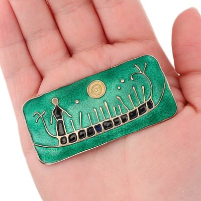 Sale Photo Thumbnail #465: David Andersen Norway Gold Over Sterling Enamel Rock Carving Brooch