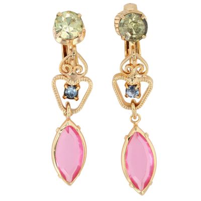 Sale Photo Thumbnail #76: Gold Tone Rhinestone Dangle Earrings