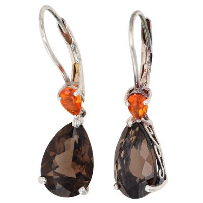 Sale Photo Thumbnail #540: Signed Sterling Silver Smoky Quartz CZ Dangle Earrings
