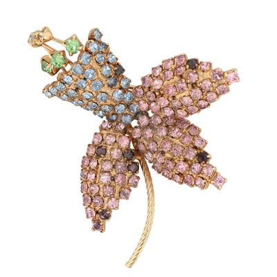 Sale Photo Thumbnail #86: Gold Tone Multicolor Rhinestone Flower Brooch
