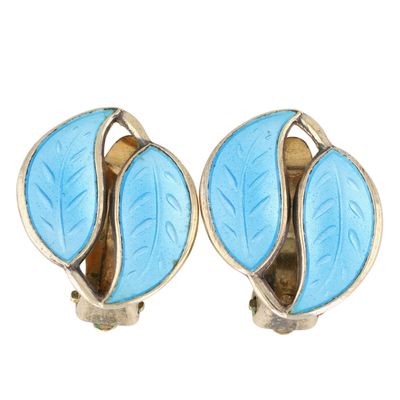 Sale Photo Thumbnail #426: David Andersen Norway Gold Over Sterling Enamel Double Leaf Earrings