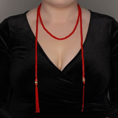 Sale Photo Thumbnail #152: Antique Glass Seed Bead and Murano Glass Bead Tassel Flapper Necklaces.