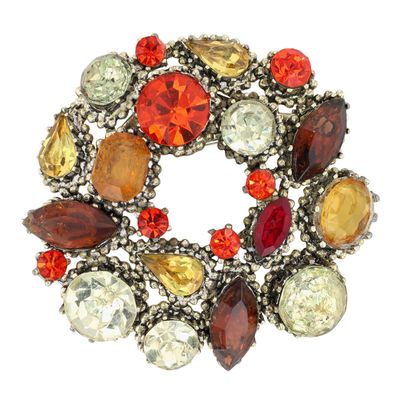 Sale Photo Thumbnail #49: Weiss Silver Tone Autumn Hue Rhinestone Open Center Brooch