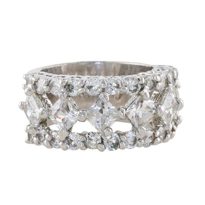 Sale Photo Thumbnail #94: 18k Gold Electroplated Rhinestone Triple Row Band Ring Size 5