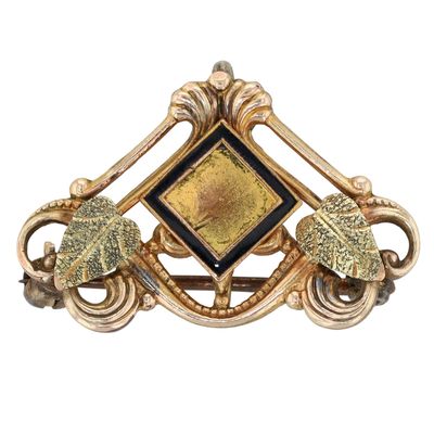 Sale Photo Thumbnail #344: S&W Two Tone Gold Filled Enamel Leaf Scroll Collar Clip Brooch