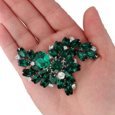 Sale Photo Thumbnail #36: Kramer Silver Tone Green Rhinestone Cluster Brooch