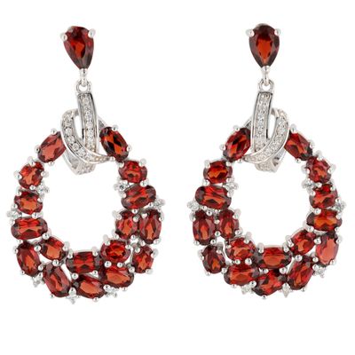Sale Photo Thumbnail #538: Signed Sterling Silver Garnet Spinel Wreath Dangle Earrings