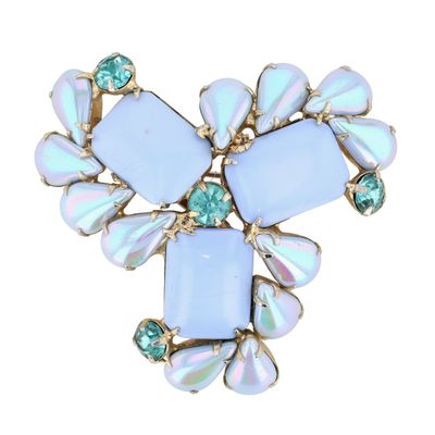 Sale Photo Thumbnail #6: Juliana D&E Gold Tone Blue Poured Glass Rhinestone Three Point Brooch