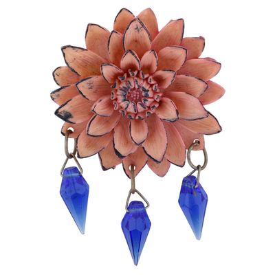 Sale Photo Thumbnail #95: Silver Tone Celluloid Glass Dangle Dahlia Flower Brooch