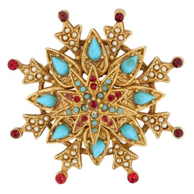 Sale Photo Thumbnail #31: Coro Gold Tone Multi-Stone Tiered Starburst Brooch