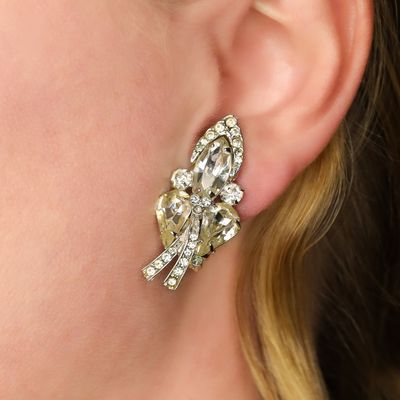 Sale Photo Thumbnail #45: Weiss Silver Tone White Rhinestone Cluster Drop Earrings