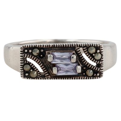 Sale Photo Thumbnail #554: Sterling Silver CZ Marcasite Decorative Band Ring Size 8