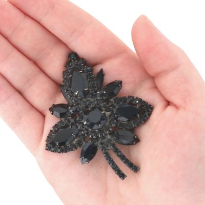 Sale Photo Thumbnail #11: Juliana D&E Darkened Silver Tone Black Rhinestone Three Petal Cluster Brooch