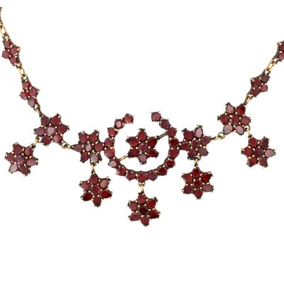 Sale Photo Thumbnail #283: Antique Gold Over Silver Bohemian Garnet Cluster Link Necklace