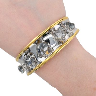 Sale Photo Thumbnail #63: Alexis Bittar 14K Two Tone Gold Over Brass Rhinestone Bangle Bracelet