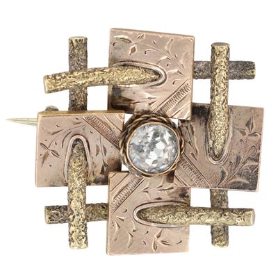 Sale Photo Thumbnail #316: Victorian Two Tone Gold Filled Rhinestone Engraved Brooch