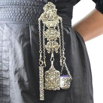 Sale Photo Thumbnail #261: Rare William Francis Garrud London 1889 Victorian Sterling Silver Rococo Revival Chatelaine