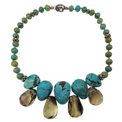 Sale Photo Thumbnail #497: Signed Sterling Turquoise Quartz Bead Necklace