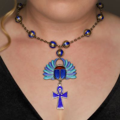 Sale Photo Thumbnail #462: Vintage Italy Sterling Enamel Egyptian Revival Necklace