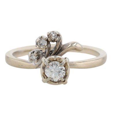 Sale Photo Thumbnail #472: Signed 14K White Gold Diamond Scroll Ring Size 6.75