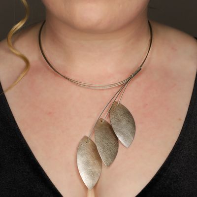 Sale Photo Thumbnail #523: Sterling Silver Modern Mobile Three Leaf Necklace