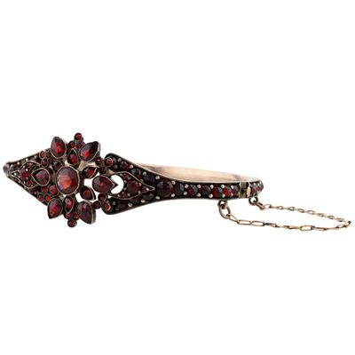 Sale Photo Thumbnail #279: Gold Over Silver Bohemian Garnet Floral Cluster Bangle Bracelet