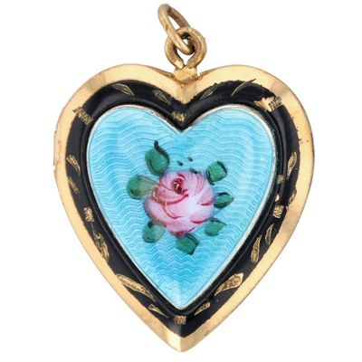 Sale Photo Thumbnail #252: Gold Filled Guilloche Enamel Rose Heart Locket Pendant