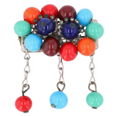 Sale Photo Thumbnail #20: Unsigned Miriam Haskell Silver Tone Glass Bead Cluster Dangle Brooch