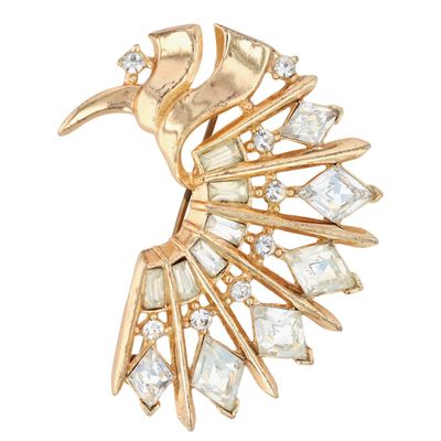 Sale Photo Thumbnail #21: Trifari Alfred Philippe Gold Tone Rhinestone Crescent Fan Brooch