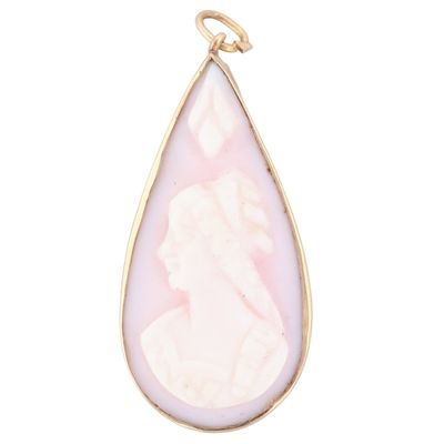 Sale Photo Thumbnail #395: Victorian 12K Yellow Gold Carved Shell Cameo Drop Pendant