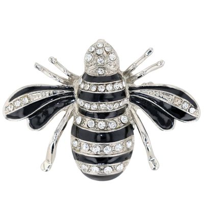 Sale Photo Thumbnail #85: Silver Tone Resin Enamel Rhinestone Bee Brooch