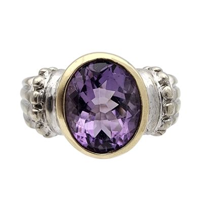 Sale Photo Thumbnail #490: Michael C. Fina Sterling & 10K Gold Amethyst Ring Sz 8