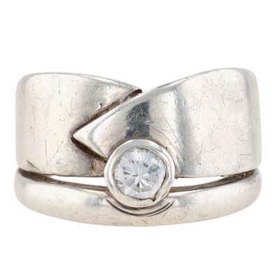 Sale Photo Thumbnail #546: Sterling Silver CZ Double Wide Wrap Band Ring Size 8.5