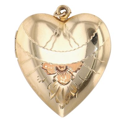 Sale Photo Thumbnail #212: Vintage 12K Gold Filled Engraved Floral Heart Locket Pendant