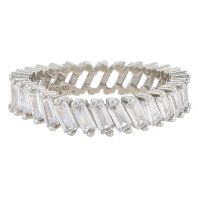 Sale Photo Thumbnail #536: Signed Sterling Silver CZ Baguette Eternity Band Ring Size 9