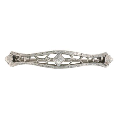 Sale Photo Thumbnail #154: Signed Antique Sterling Silver Filigree Floral Bar Brooch