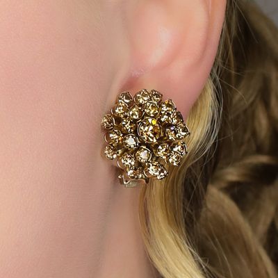 Sale Photo Thumbnail #44: Weiss Gold Tone Rhinestone Cluster Dome Earrings